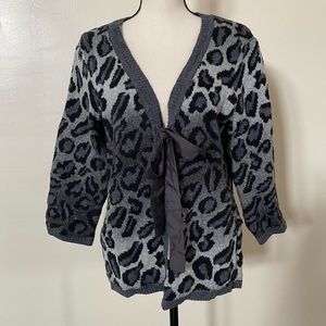 Dana Buchman Gray Leopard Cardigan